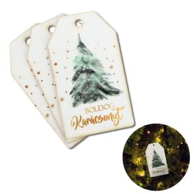   Nyomtatott dekorkarton - Boldog karácsonyt zöld fenyő táblák 3db/cs