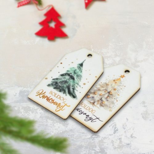 Nyomtatott dekorkarton - Boldog karácsonyt zöld fenyő táblák 3db/cs