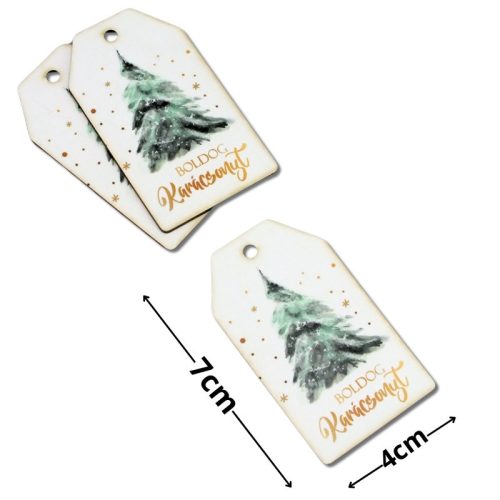 Nyomtatott dekorkarton - Boldog karácsonyt zöld fenyő táblák 3db/cs