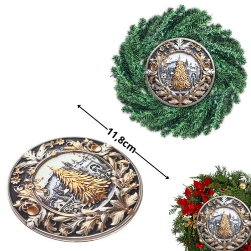 Nyomtatott fa tábla koszorú közép - Arany fenyő 11,8cm