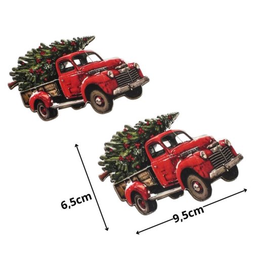 Nyomtatott dekorkarton - Autó fenyővel 9,5cm 2db/csomag