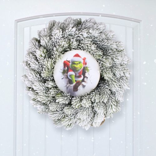 Nyomtatott fa tábla koszorú közép - Faltörő grincs 11,8cm