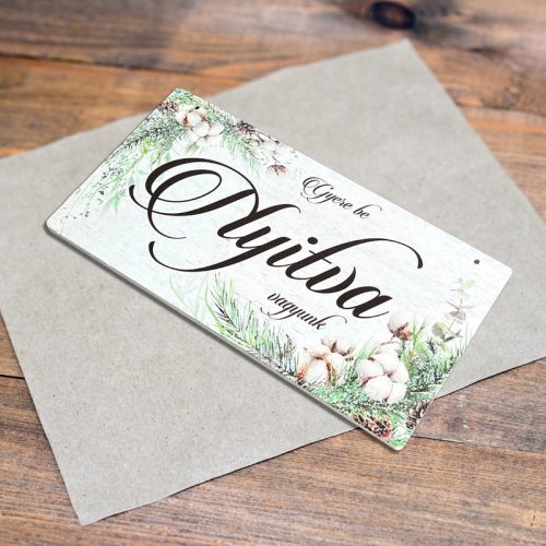 Nyomtatott fa tábla - Zárva-Nyitva tábla - téli gyapotvirággal 24,3x13cm