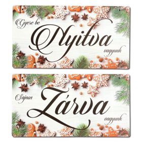   Nyomtatott fa tábla - Zárva-Nyitva tábla - téli mézeskalácsos 24,3x13cm