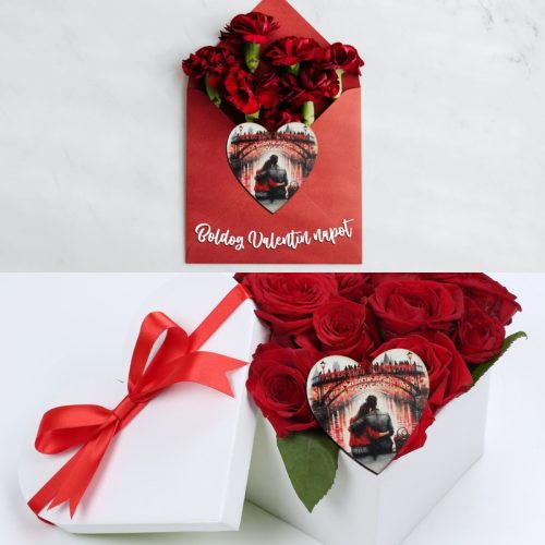 Nyomtatott dekorkarton - Szív táblák 3db/cs Szerelmes híd