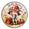 Nyomtatott fa tábla - Hello tavasz kislány koszorú közép 11,8cm
