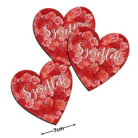   Nyomtatott dekorkarton - Szív táblák 3db/cs Szeretlek felirat rózsás