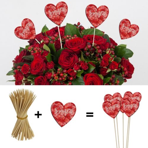 Nyomtatott dekorkarton - Szív táblák 3db/cs Szeretlek felirat rózsás