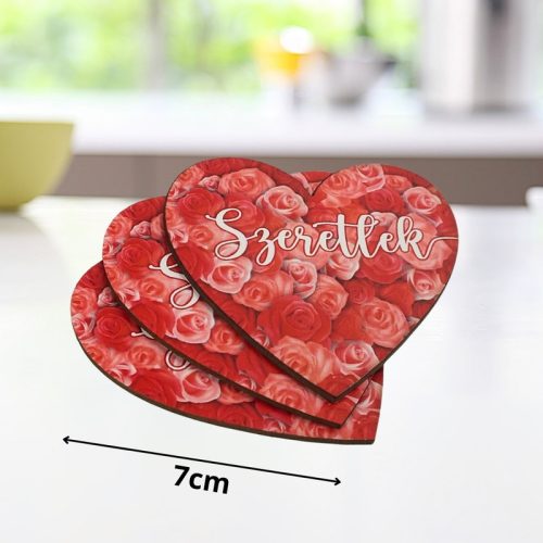 Nyomtatott dekorkarton - Szív táblák 3db/cs Szeretlek felirat rózsás