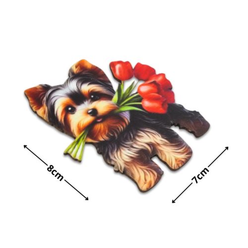 Nyomtatott dekorkarton - Yorkshire kutya virágcsokorral 2db/cs