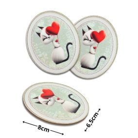   Nyomtatott dekorkarton - Valentin napi cica ovál tábla 3db/cs