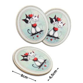   Nyomtatott dekorkarton - Valentin napi szerelmes cicák ovál tábla 3db/cs