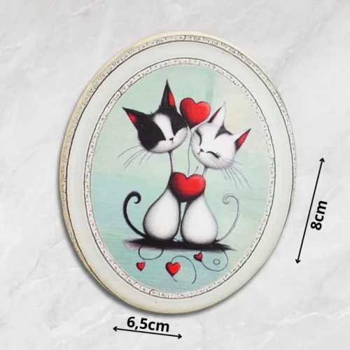 Nyomtatott dekorkarton - Valentin napi szerelmes cicák ovál tábla 3db/cs