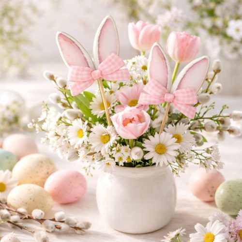 Nyomtatott dekorkarton - Nyuszifül rózsaszín kicsi 2db/csomag