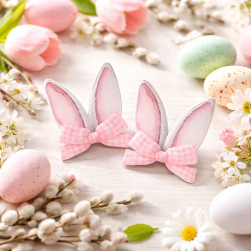 Nyomtatott dekorkarton - Nyuszifül rózsaszín kicsi 2db/csomag