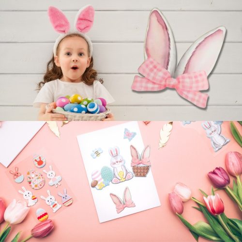 Nyomtatott dekorkarton - Nyuszifül rózsaszín kicsi 2db/csomag