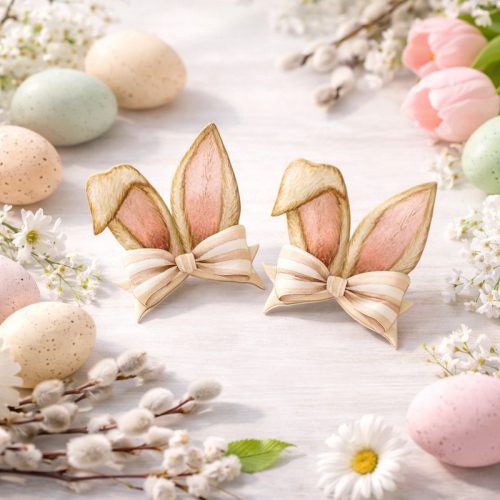 Nyomtatott dekorkarton - Nyuszifül natúr kicsi 2db/csomag