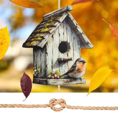 Nyomtatott dekorkarton - Madáretető fehér 12,5x14cm