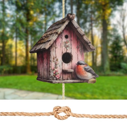 Nyomtatott dekorkarton - Madáretető rózsaszín 14x13,7cm