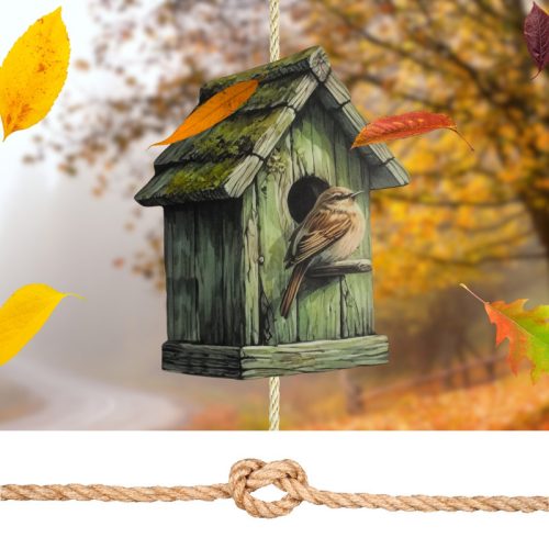 Nyomtatott dekorkarton - Madáretető zöld 11,2x13,7cm