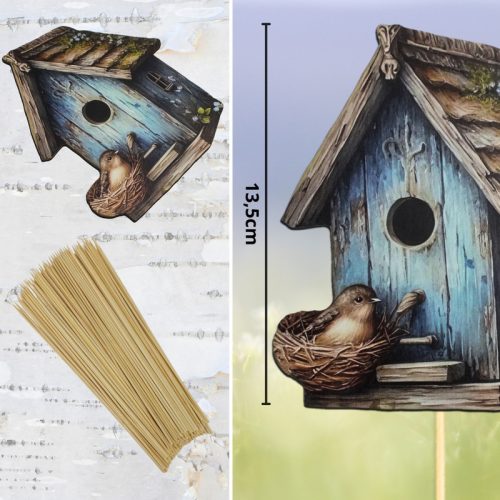 Nyomtatott dekorkarton - Madáretető kék 12,2x13,7cm