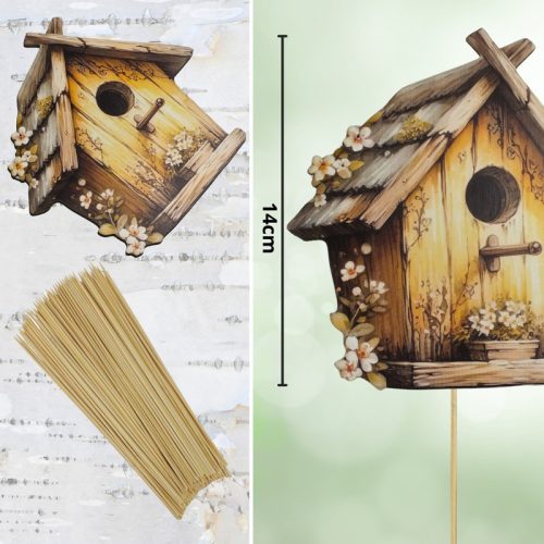 Nyomtatott dekorkarton - Madáretető sárga 13,5x14cm