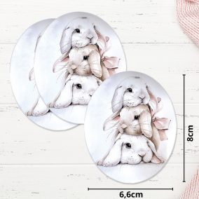   Nyomtatott dekorkarton - Masnis nyuszik ovál tábla 3db/csomag