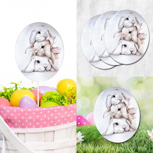 Nyomtatott dekorkarton - Masnis nyuszik ovál tábla 3db/csomag