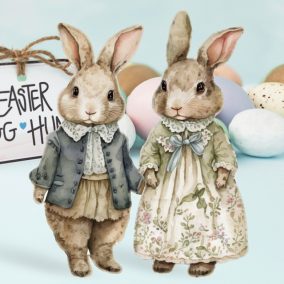   Nyomtatott dekorkarton - Klasszik nyuszi pár 18cm 2db/csomag