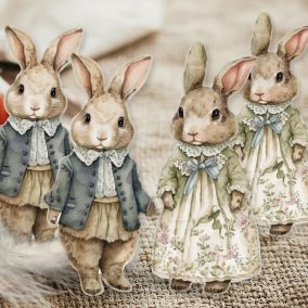 Nyomtatott dekorkarton - Klasszik nyuszi pár 8cm 4db/csomag