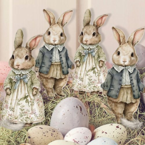 Nyomtatott dekorkarton - Klasszik nyuszi pár 8cm 4db/csomag