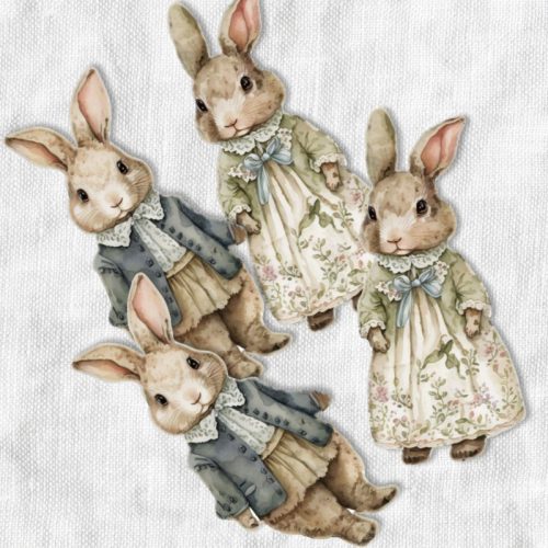 Nyomtatott dekorkarton - Klasszik nyuszi pár 8cm 4db/csomag