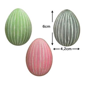  Nyomtatott dekorkarton - Pasztell csíkos tojások 6cm 3db/cs