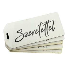   Nyomtatott dekorkarton - Szeretettel biléta fehér 5db/csomag