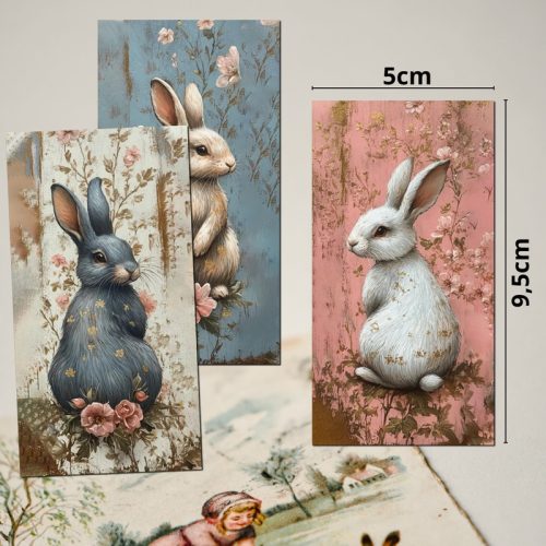 Nyomtatott dekorkarton - Vintage nyuszik 3db/csomag