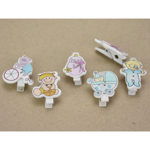 Fa csipesz babaváró figurás 6 csipesz/csomag