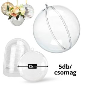   Ajándéktartó szétválasztható gömb műanyag 12cm 5db/csomag