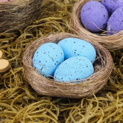 Tojások fészekben lila-rózsaszín-kék