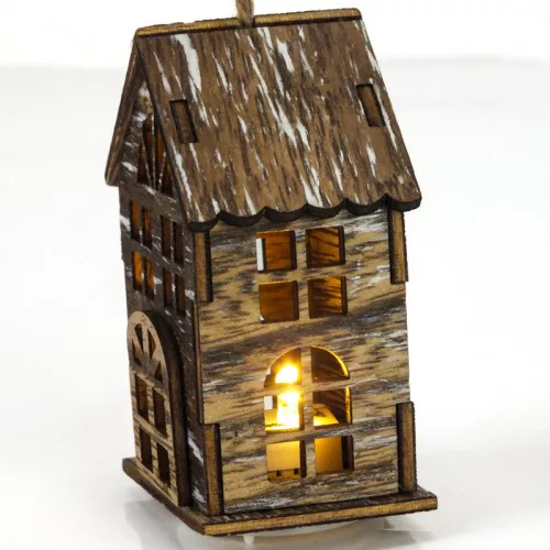 Házikó fából ledvilágítással vintagebarna