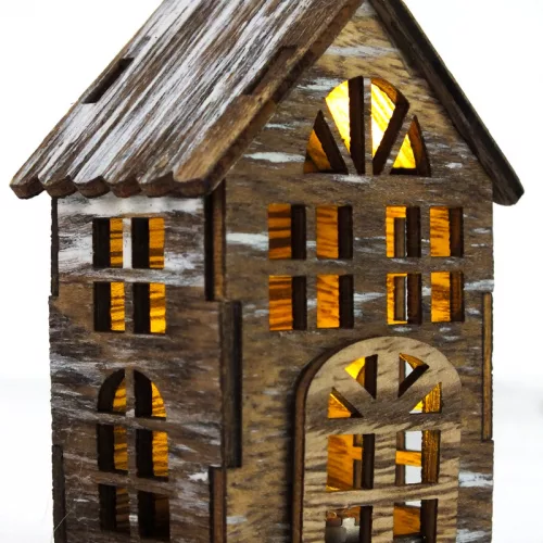 Házikó fából ledvilágítással vintagebarna