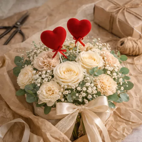 Beszúrós bársony szív 4,5cm 12db/csomag