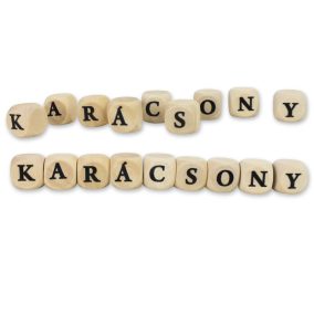    Nyomtatott fa  dobókocka natúr - KARÁCSONY felirattal 2szett/csomag