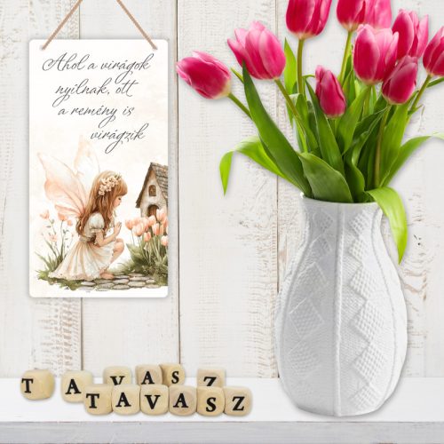   Nyomtatott fa  dobókocka natúr - TAVASZ felirattal 2szett/csomag