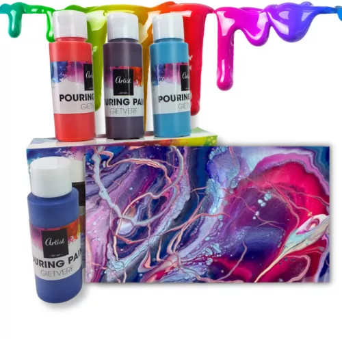 Pouring festék szett 4x60ml, 2db vászon táblával 10x15cm 36/#