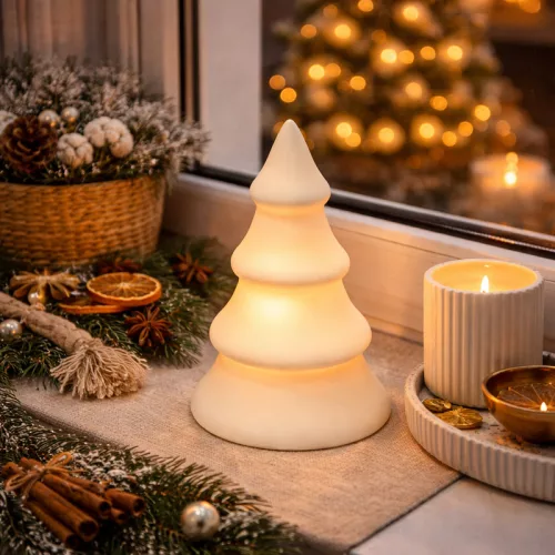 Világító porcelán fenyő 13cm