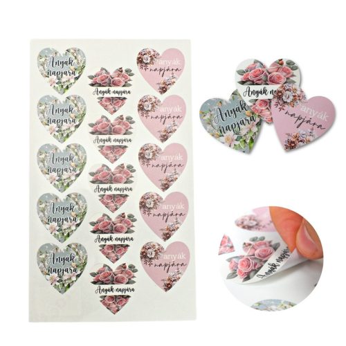 Matrica - anyák napjára szív 3 féle 15db/lap