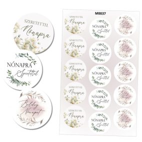   Matrica - Boldog nőnapot kerek matricák - pasztell 15db/lap