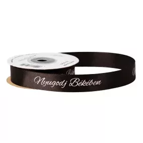   20 mm-es szatén szalag – fekete, „Nyugodjék békében” felirattal