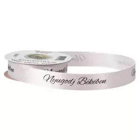   20 mm-es szatén szalag – fehér, „Nyugodjék békében”