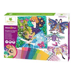   Sycomore Stick'n Fun kreatív készlet – Mozgó elemekkel díszített mozaikfestmények flitterekkel, Elvarázsolt kert, 5+ éves kortól 5